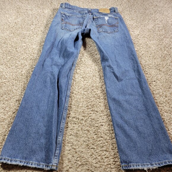 Hollister Jeans Mens 29x30 Straight Dark Wash Denim Button Fly Down Distressed - Picture 5 of 7